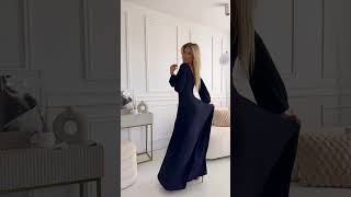 Tmavě modré brokátové dlouhé společenské šaty "Nela" s dlouhými rukávy  