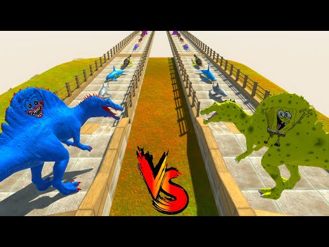 SPONGEBOB SPINOSAURUS vs HUGGY WUGGY SPINOSAURUS RACE BATTLE COMPETITION - ARBS