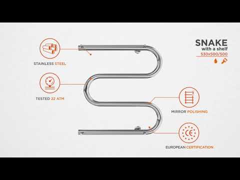 Водяной полотенцесушитель Mario Змейка ∅30 1.1.3100.05.P (4820111350582, 530x500, хром/сатин/белый глянец/черный матовый/золото/бронза, с полкой)