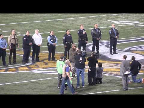 Nicholas David sings God Bless America at halftime of Packers vs Vikings at Metrodome 12/30/12