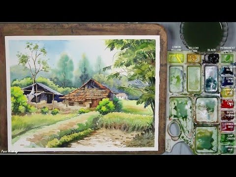 Watercolor Painting | Village Landscape | step by step