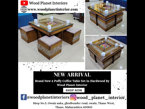 Brand new 4 puffy coffee table set in hardwood by wood plane...