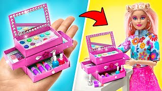 DIY Miniature Glittery Doll Makeup Kit Box With Mirror || EASY & FUN Crafts 💄🌟