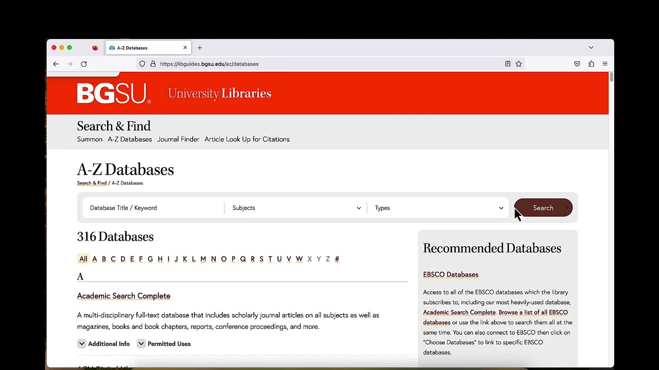 Using the A-Z Databases List