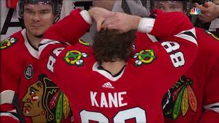 Alex Ovechkin and Patrick Kane Fight and Confront (Ovechkin Knocks Off Kane's Helmet)