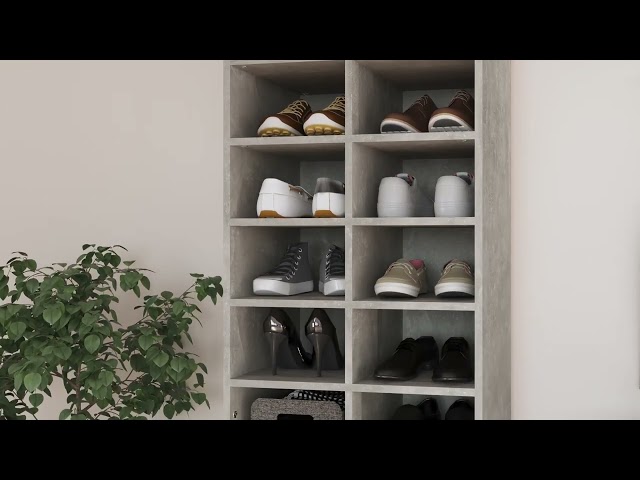 Video teaser for 800373 vidaXL Shoe Cabinet Concrete Grey 54x34x183 cm Engineered Wood