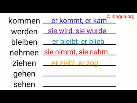 Verben, kommen, Präsens, Präteritum, kam, wurde, blieb, nahm, zog, ging, sah, nimmt, zieht, geht,