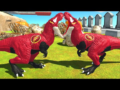 DINOSAUR Flash T-REX vs Flash T-REX vs RED BATMAN T-REX DEATH RUN - Animal Revolt Battle Simulator