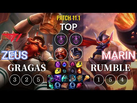 T1 Zeus Gragas vs MaRin Rumble Top - KR Patch 11.1