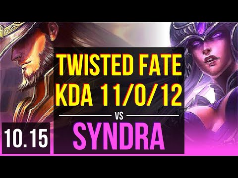 TWISTED FATE vs SYNDRA (MID) | KDA 11/0/12, Triple Kill, Legendary | KR Master | v10.15