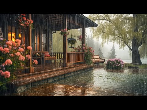 Spring Morning Ambience With Relaxing rain in the spring garden - The sound of nature for sleeping