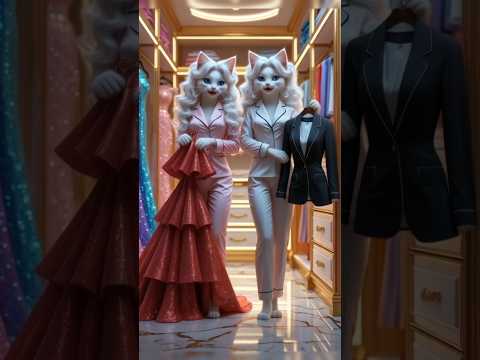 Twin Cat sisters with two different Passion 💼,💄💋#shorts #cats #cartoon
