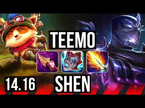 TEEMO vs SHEN (TOP) | 9 solo kills, 13/1/1, Legendary, 600+ games | NA Master | 14.16