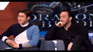 150209 The 5 Show with cast of Dragon Blade 1/2 (Jackie Chan, John Cusack, Adrien Brody, Choi Siwon) video