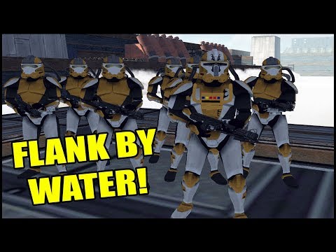 Commander Monnk Flanks Dooku's Army by Water! - Men of War: Star Wars Mod Battle Simulator