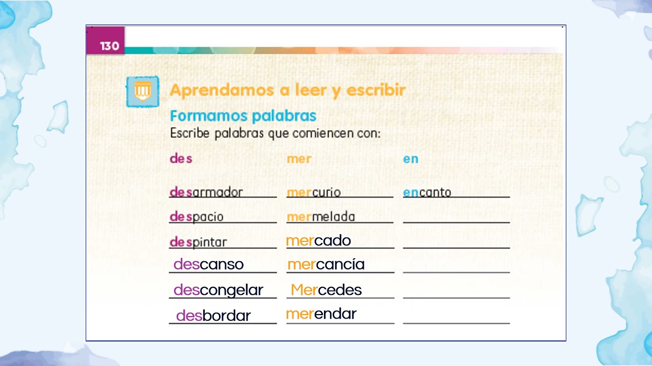 Actividad de Lengua Materna. Español 1° Formando palabras
