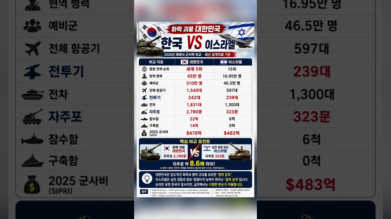 한국과 이스라엘 군사력, 무엇이 다른가
