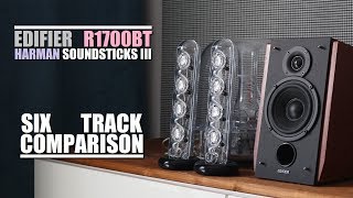 Video thumbnail for Harman Kardon SoundSticks III vs Edifier R1700BT  ||  6-Track Comparison by DSAUDIO.review