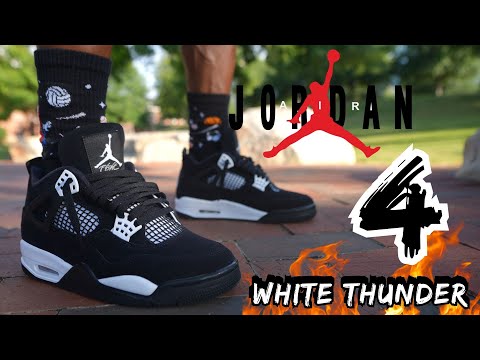 MUST WATCH!! NON OG OF THE YEAR?! JORDAN 4 WHITE THUNDER DETAILED REVIEW & ON FEET W LACE SWAPS!!