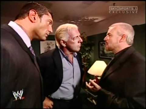 Ric Flair & Batista backstage talk with Eric Bischoff RAW 2004