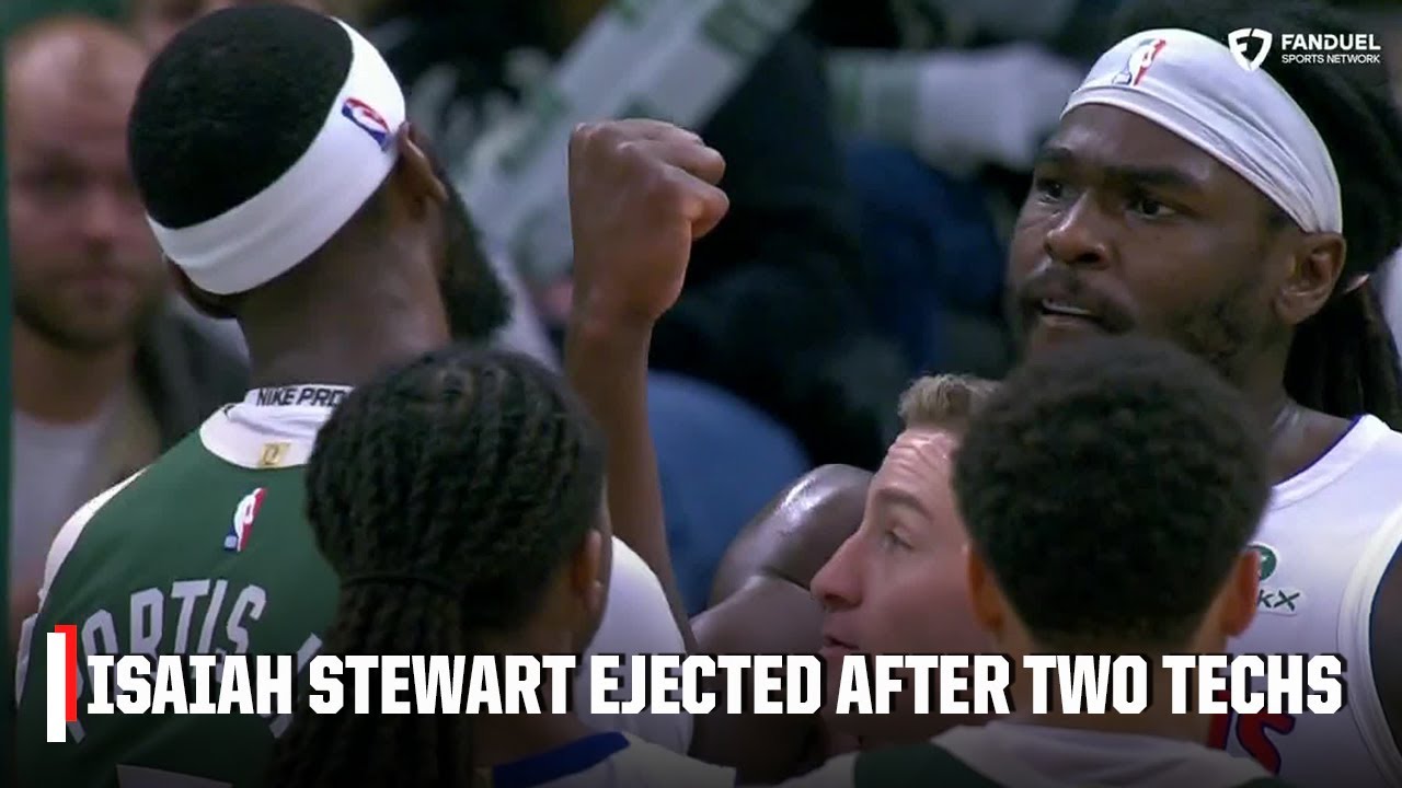 Isaiah Stewart EJECTED after picking up TWO TECHS + SCRUM with Bobby Portis | NBA on ESPN