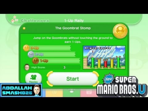 New Super Mario Bros U for Nintendo WiiU - Challenge Mode - 1-Up Rally: "Goombrat Stomp" 3-Up Gold Medal