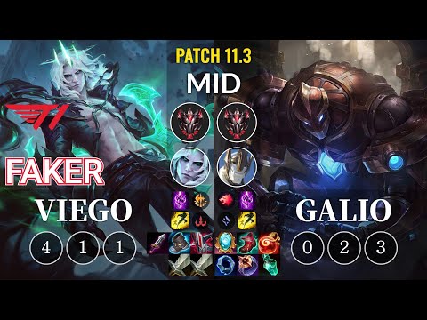T1 Faker Viego vs Galio Mid - KR Patch 11.3