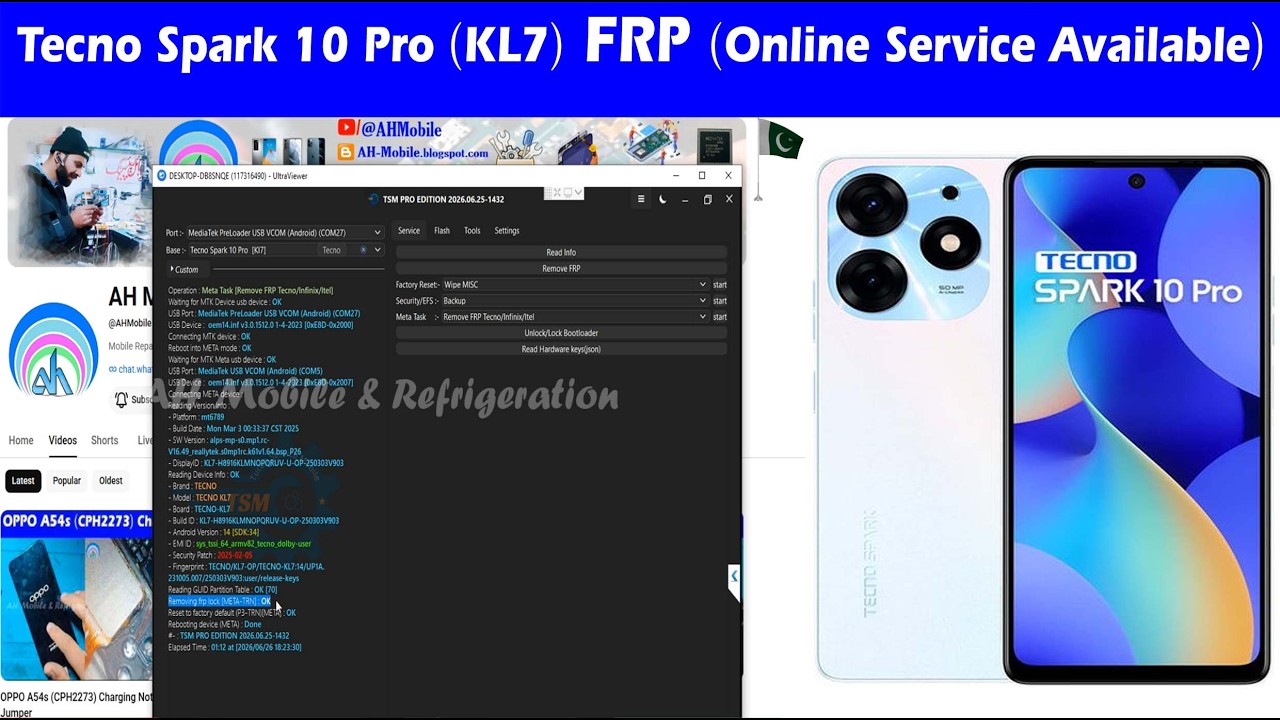 Tecno Spark 10 Pro (KL7) FRP Bypass TSM Pro Tool Online Service Available