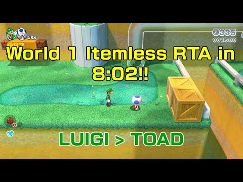Super Mario 3D World (Switch) World 1 Itemless RTA PB Speedrun in 8:02! (@RadGamerTheLegend Bop)