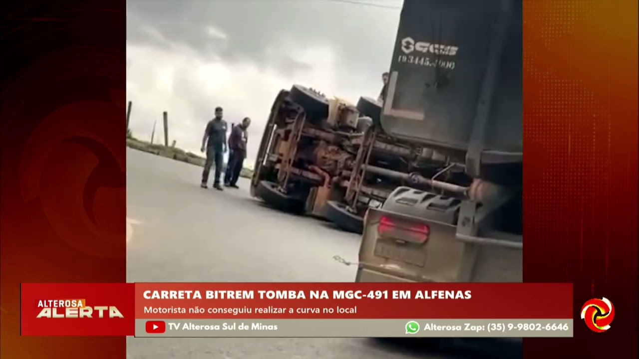 Bitrem tomba no trevo de Alfenas na manhã desta quarta-feira