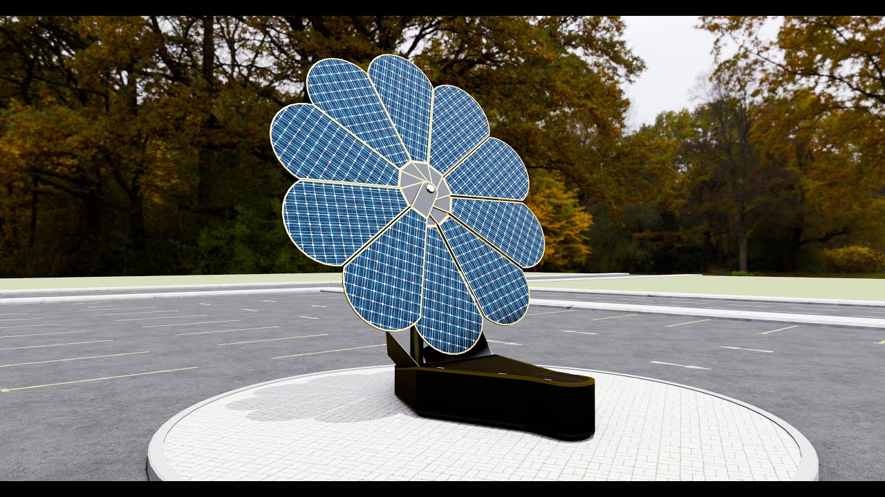 Marguerite &agrave; deux axes avec syst&egrave;me de suivi solaire-10 ailes-5-5 kW Modèle 3D