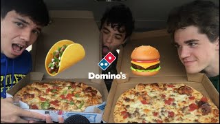 DOMINOS NEW CHEESE BURGER PIZZA & CHICKEN TACO PIZZA🍔🌮🍕CAR MUKBANG! EATING SHOW😎