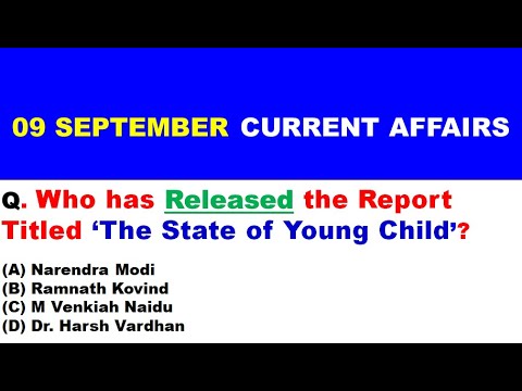 9 September 2020 Current Affairs in English || Daily Current Affairs for RAILWAY NTPC and Bank Exams