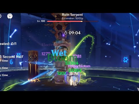 1000 EM Raiden vs Ruin Serpent (F2P Hyperbloom damage) #genshinimpact