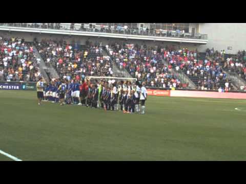Union vs. Everton FC - Aidan escorts Calos Valdes onto field.