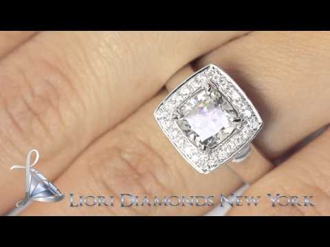 ER-1043 - 2.85 Carat G-SI2 Cushion Cut Diamond Engagement Ring 14k White Gold Pave Halo