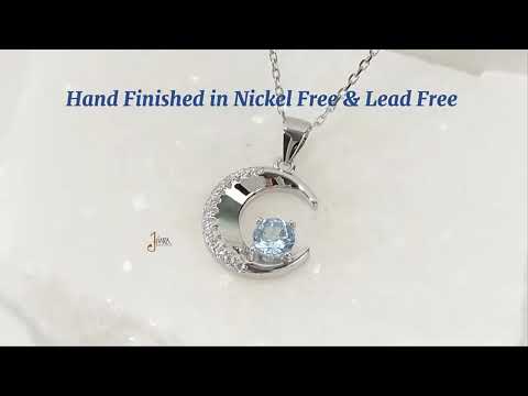 925 Sterling Silver Natural Gemstone Sky Blue Topaz Crescent Moon Pendant Jewelry For Women Girls