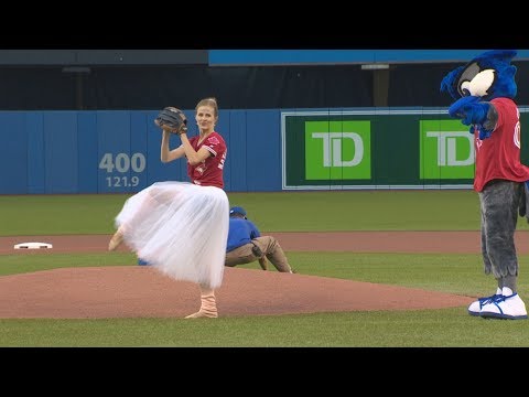 Ballerina throws out ceremonial first pitch