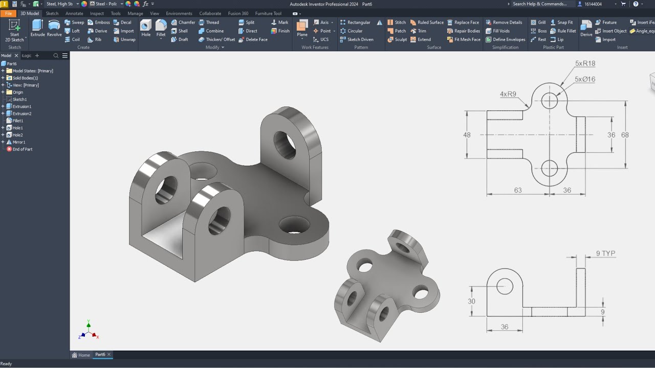 Inventor Beginner Tutorial #3 | 3D Model Basic