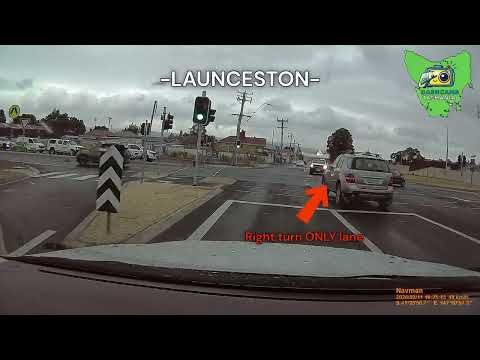 Mercedes Benz driver in the right turn only lane, nearly causes a crash in Launceston.