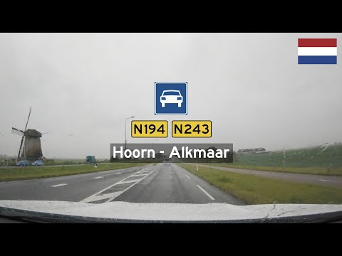Driving in the Netherlands: N194 and N243 from Hoorn to Alkmaar (Rainy drive through cheese country)
