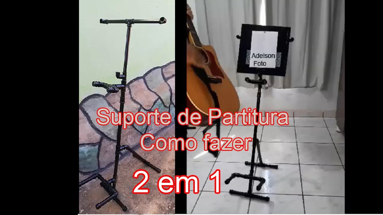 como fazer estante para partitura de tubo de pvc invenção 2 em 1, estante e suporte de partitura.