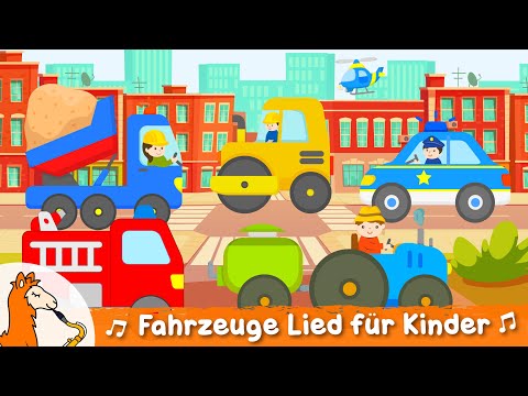 Auto Kinderlied - 12 Fahrzeuge für Kinder | Kipplaster, Polizei, Traktor, Feuerwehr, Müllauto u.v.m.