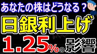 日銀利上げ1.25%、あなたの株はどうなる？まさかの銀行株下落と影響銘柄。個人投資家が今すぐやるべきこと