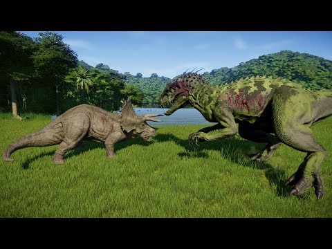 TRICERATOPS VS T-REX,I-REX,CARCHARODONTOSAURUS,INDORAPTOR,SPINOSAURUS & GIGANOTOSAURUS - JURASSIC