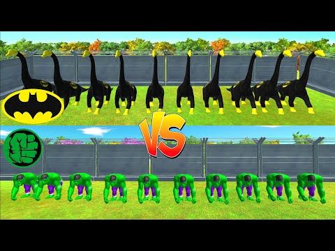 10VS10 BATMAN BRACHIOSAURUS VS HULK GORO - Animal Revolt Battle Simulator