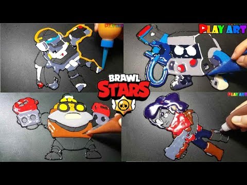 Pancake art Brawl Stars Mecha Bo, 8Bit, Robo Mike, Shelly, 팬케이크아트 브롤스타즈 메카보, 8비트, 로보마이크, 쉘리