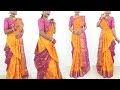 Yellow Silk Saree Draping For Durga Puja Saree Pora Style Atpoure