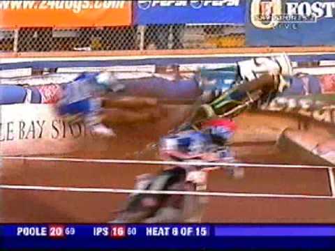 Antonio Lindback crashes Speedway bike Poole vs. Ipswich 2005
