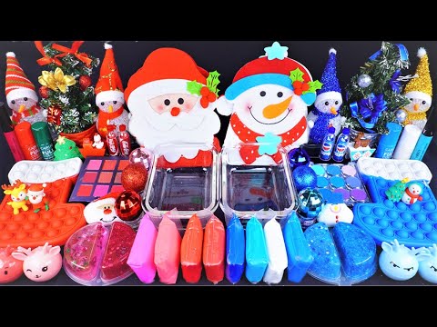 Santa vs Snowman Christmas Slime Mixing Random Cute, shiny things into slime #ASMR #slimevideos #슬라임